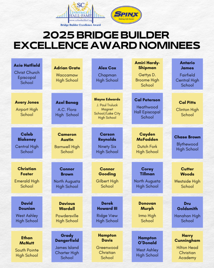 South Carolina Football Hall of Fame Announces 2025 Bridge Builder Excellence Award Nominees