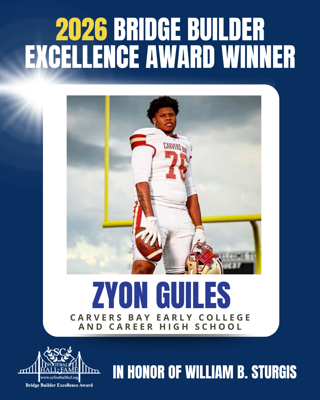 Carvers’ Bay Alum Zyon Guiles named 2026 Bridge Builder Excellence Award Winner
